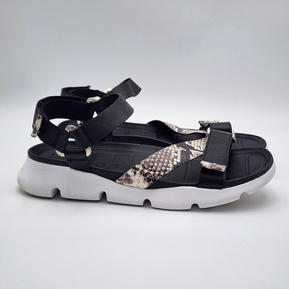 Cole Haan Zerogrand Strappy‎ Women's 10B Sandals Snake Print Black White Shoe - Picture 2 of 8
